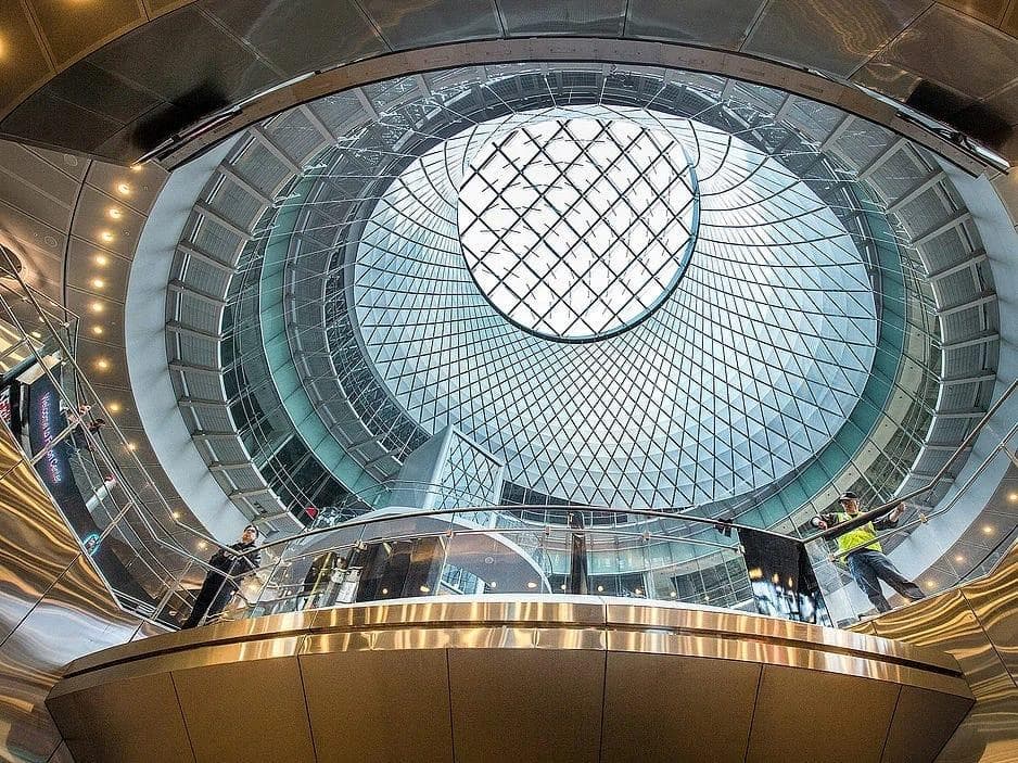 Interior view of Fulton Center atrium with durlum Sky Reflector Net ceiling system