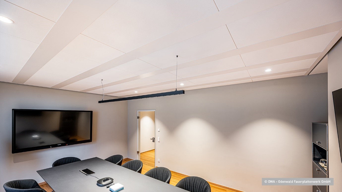 OWA mineral fibre ceiling tiles offer clean, modern aesthetics and acoustic benefits, perfect for offices and commercial spaces
