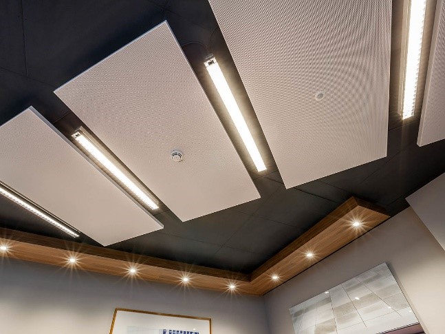 durlum bespoke RAFT acoustic metal ceiling with integrated lighting