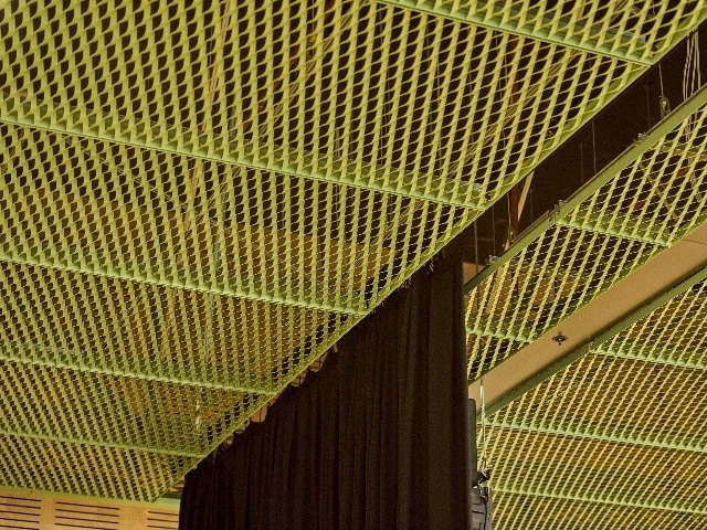 durlum bespoke expanded metal mesh ceiling in custom green