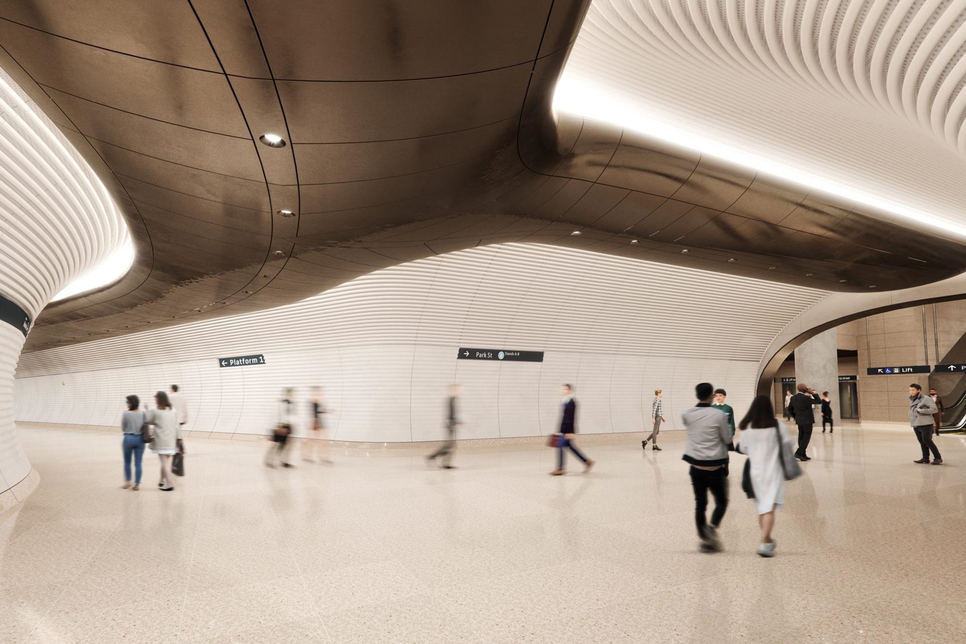Sydney Metro’s Gadigal Railway Station features durlum bespoke metal ceilings and wall linings