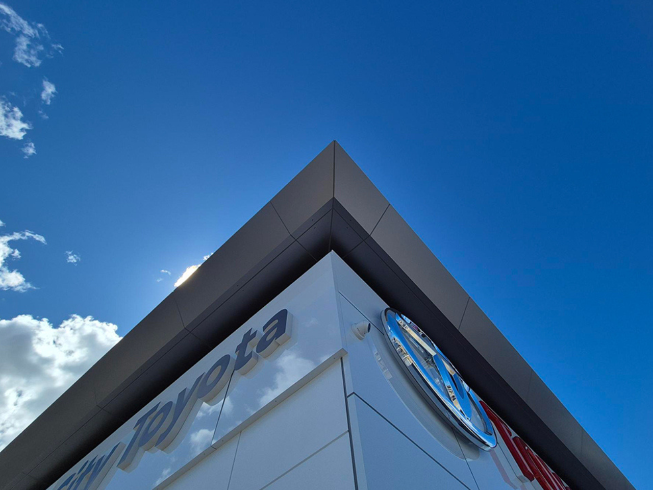 Aluminium façade cladding on City Toyota dealership, Nedlands, Western Australia.