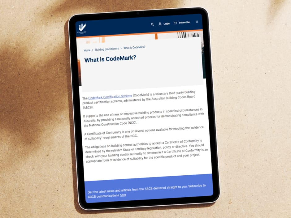 CodeMark building product certification information on the ABCB website