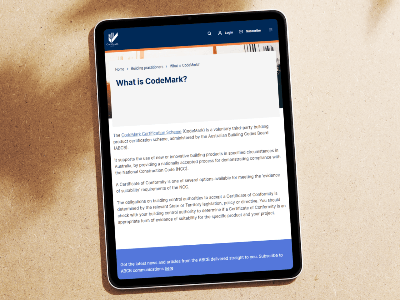 CodeMark building product certification information on the ABCB website